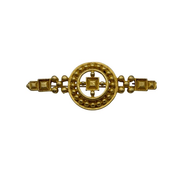 Jewelry - Vintage Matte Gold Tone Geometric Bar Brooch Textured Beaded Design Accessory